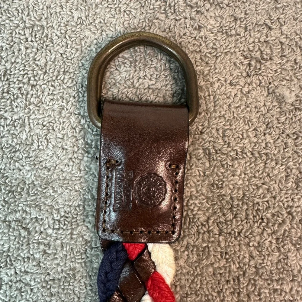 Franklin Marshall Braided Leather Textile Belt Brown Red Navy White D-Ring 40in